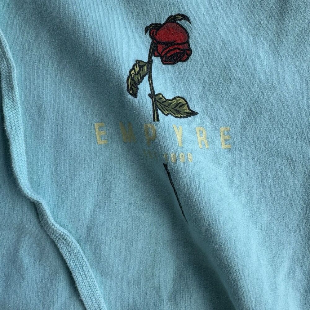 Empyre Turquoise Rose Graphic Pullover Hoodie M Women Unisex Skate Streetwear - Picture 2 of 9